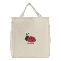 Cute Red Lady Bug Personalized Embroidered Tote Bag