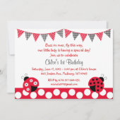 Cute Red Ladybug 1st Birthday Invitation (Front)