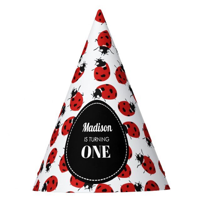Cute Red Ladybug 1st Birthday Party Party Hat (Front)