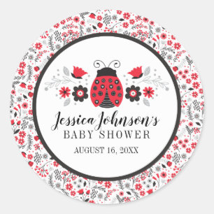 Cute Red Ladybug Baby Shower Classic Round Sticker