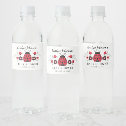 Cute Red Ladybug Baby Shower Water Bottle Label