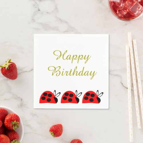 Cute Red Ladybug Birthday Napkins