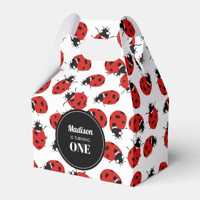 Cute Red Ladybug Birthday Party Favor Boxes (Front Side)