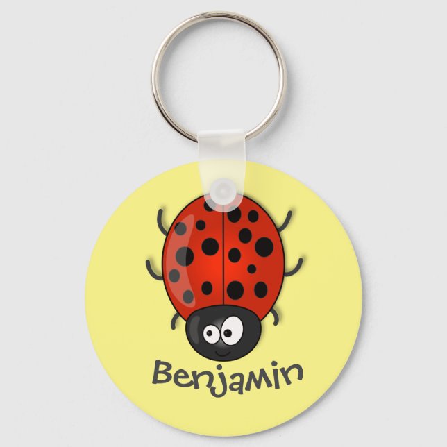 Cute red ladybug cartoon illustration keychain (Front)
