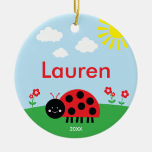 Cute Red Ladybug Ceramic Ornament