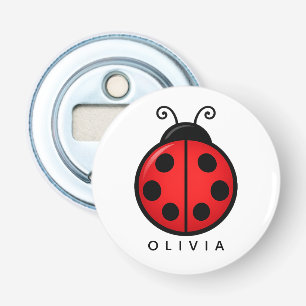 Cute Red Ladybug Custom Name Graphic Art Bottle Opener