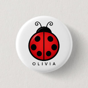 Cute Red Ladybug Custom Name Graphic Art Button