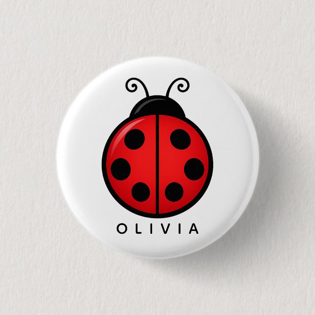 Cute Red Ladybug Custom Name Graphic Art Button (Front)