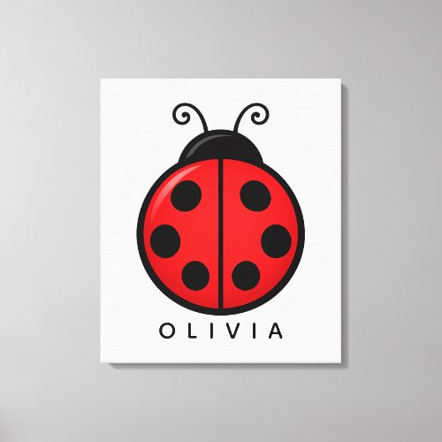 Cute Red Ladybug Custom Name Graphic Art Canvas Print