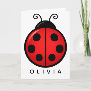 Cute Red Ladybug Custom Name Graphic Art Card