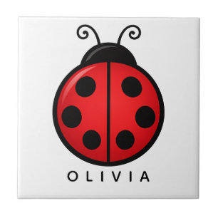 Cute Red Ladybug Custom Name Graphic Art Ceramic Tile