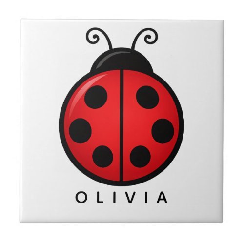 Cute Red Ladybug Custom Name Graphic Art Ceramic Tile