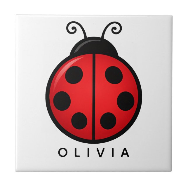 Cute Red Ladybug Custom Name Graphic Art Ceramic Tile (Front)