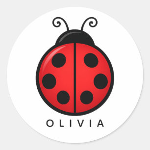 Cute Red Ladybug Custom Name Graphic Art Classic Round Sticker