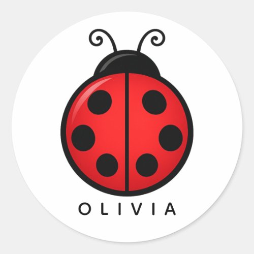 Cute Red Ladybug Custom Name Graphic Art Classic Round Sticker