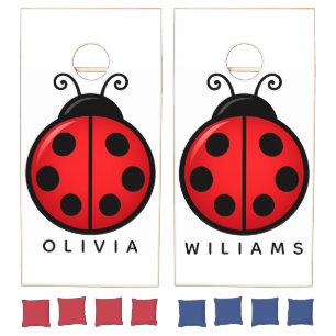Cute Red Ladybug Custom Name Graphic Art Cornhole Set