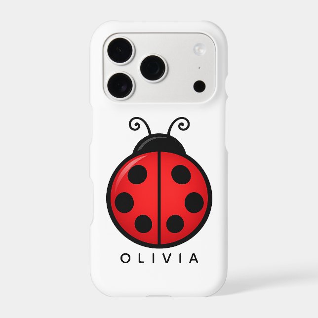 Cute Red Ladybug Custom Name Graphic Art iPhone Case (Back)
