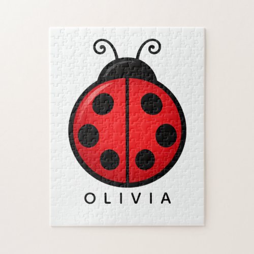 Cute Red Ladybug Custom Name Graphic Art Jigsaw Puzzle