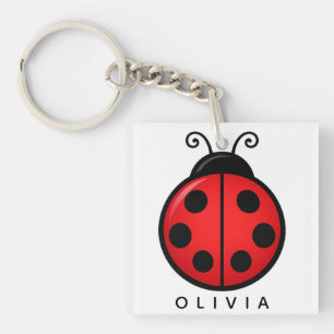Cute Red Ladybug Custom Name Graphic Art Keychain