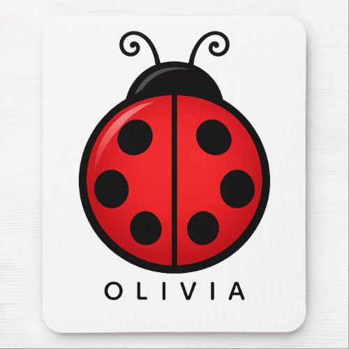 Cute Red Ladybug Custom Name Graphic Art Mouse Pad