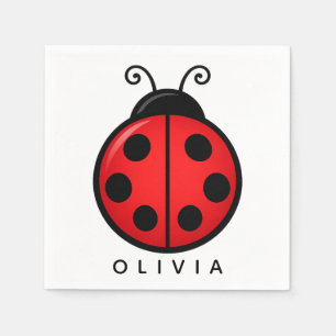 Cute Red Ladybug Custom Name Graphic Art Napkins