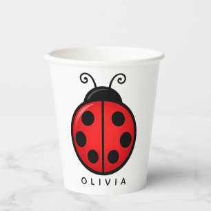 Cute Red Ladybug Custom Name Graphic Art Paper Cups