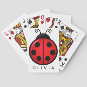 Cute Red Ladybug Custom Name Graphic Art Poker Cards