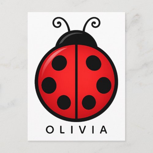 Cute Red Ladybug Custom Name Graphic Art Postcard