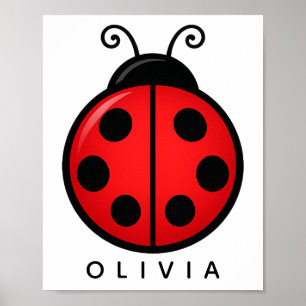 Cute Red Ladybug Custom Name Graphic Art Poster