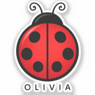 Cute Red Ladybug Custom Name Graphic Art Sticker