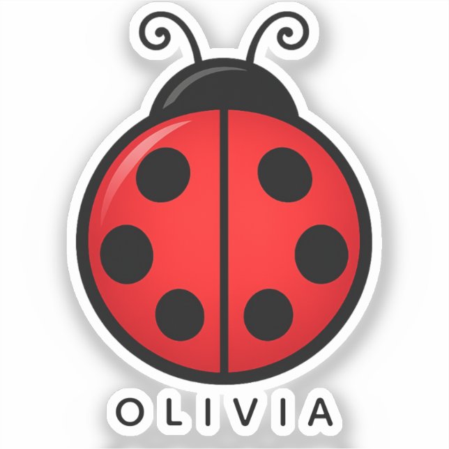 Cute Red Ladybug Custom Name Graphic Art Sticker (Front)