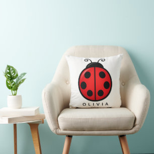 Cute Red Ladybug Custom Name Graphic Art Throw Pillow