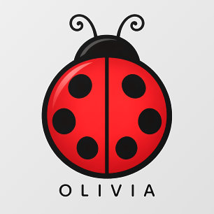 Cute Red Ladybug Custom Name Graphic Art Wall Decal