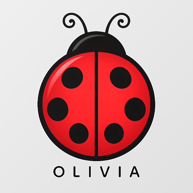 Cute Red Ladybug Custom Name Graphic Art Wall Decal (Front)
