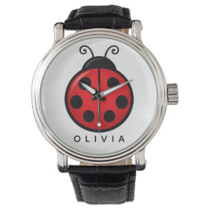 Cute Red Ladybug Custom Name Graphic Art Watch