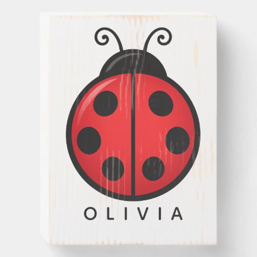 Cute Red Ladybug Custom Name Graphic Art Wooden Box Sign