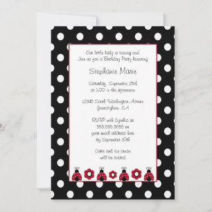 Cute red ladybug flowers birthday party invitation