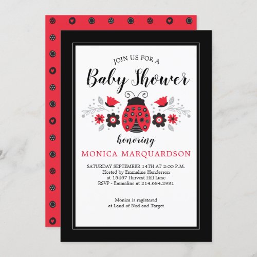 Cute Red Ladybug Girl Baby Shower Invitation