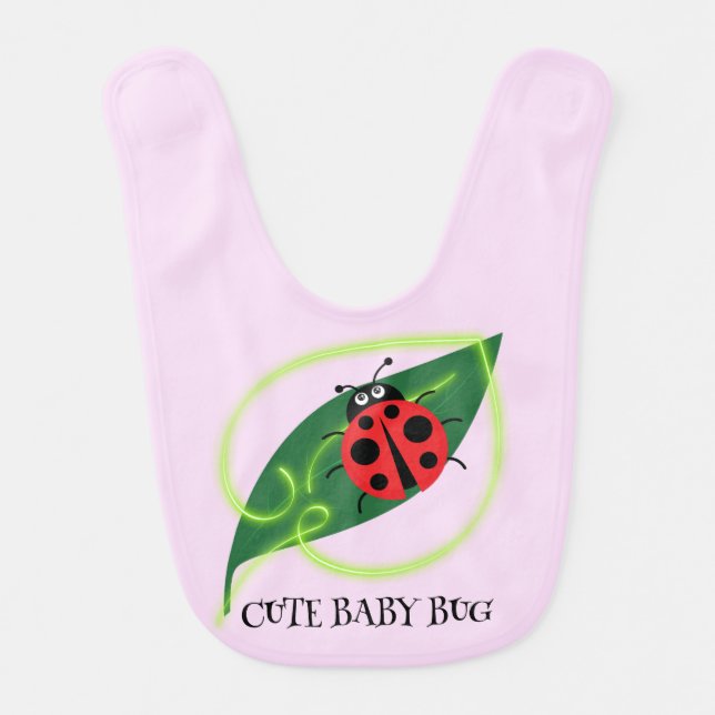 Cute Red ladybug Green Love Leaf girly kids Baby Bib (Front)