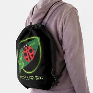 Cute Red ladybug Green Love Leaf girly kids Drawstring Bag