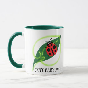 Cute Red ladybug Green Love Leaf girly kids Mug