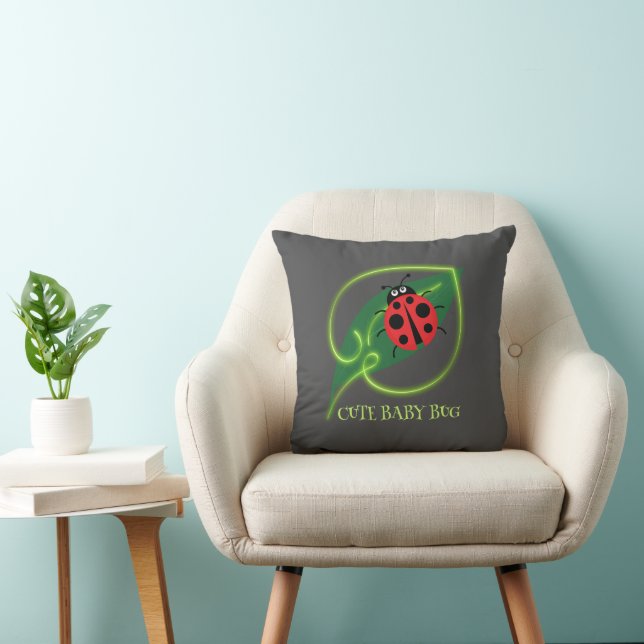 Cute Red ladybug Green Love Leaf girly kids Throw Pillow (Chair)