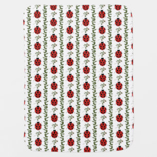 Cute Red Ladybug & Green Vines Baby Blanket