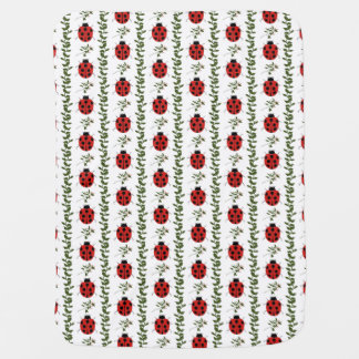 Cute Red Ladybug & Green Vines Baby Blanket