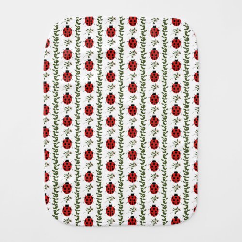 Cute Red Ladybug & Green Vines Baby Burp Cloth