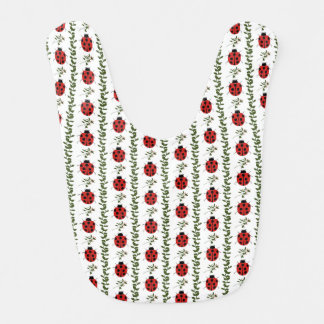 Cute Red Ladybug & Green Vines Pattern Baby Bib