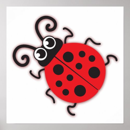 Cute red ladybug kids nursery poster