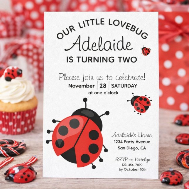 Cute Red Ladybug Little Lovebug 2nd Birthday Party Invitation (Creator Uploaded)