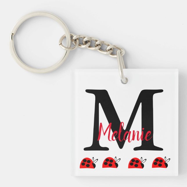 Cute Red Ladybug Monogram  Keychain (Front)