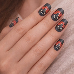 Cute Red Ladybug on Dark Grey Minimalist Nature Minx Nail Art